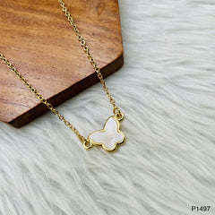 Butterfly Gold White Copper Necklace Pendant Chain For Women