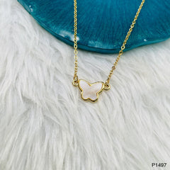 Butterfly Gold White Copper Necklace Pendant Chain For Women