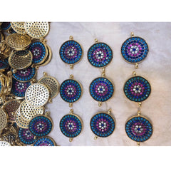 Round Evil Eye Black Blue Copper Charm For Women