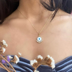 Traditional Cubic Zirconia Medium White Gold Blue Evil Eye Pendant For Women