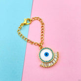 Copper Cubic Zirconia Crystal Eyelash Evil Eye Watch charm For Women White Blue Gold