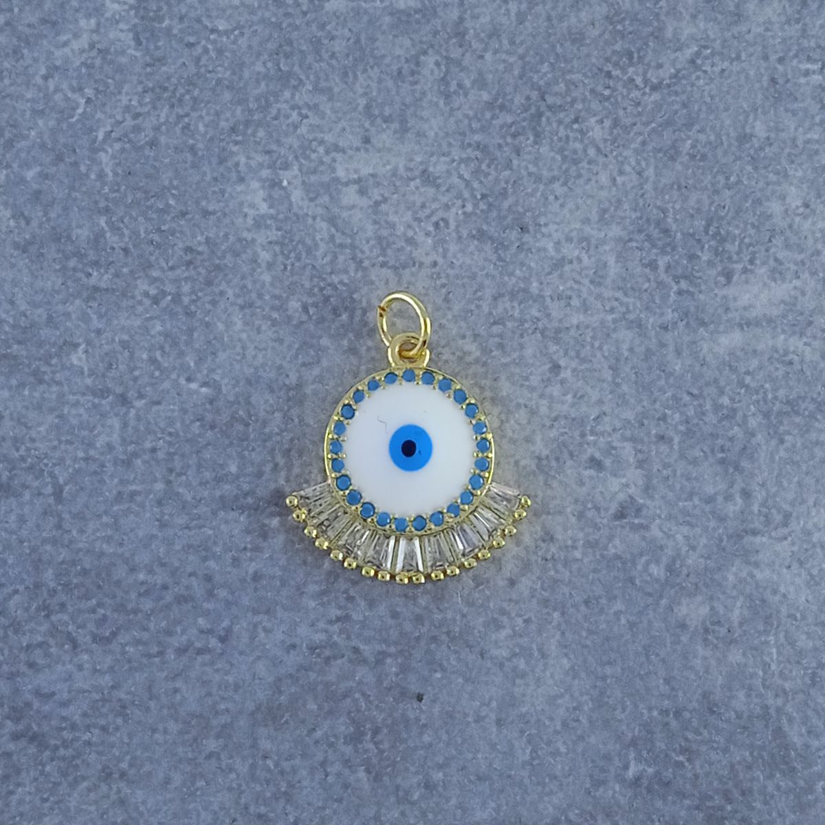 Round Evil Eye Gold White Zircon Baguette Copper Charm For Women