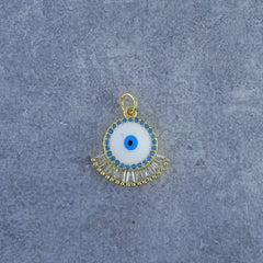 Round Evil Eye Gold White Zircon Baguette Copper Charm For Women