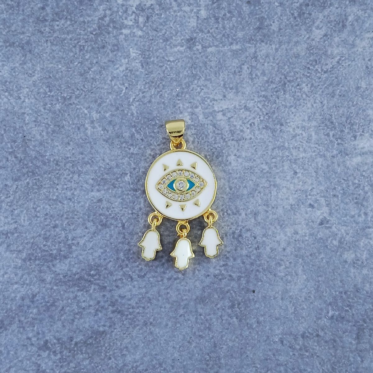 Evil Eye Hamsa Gold White Zircon Enamel Copper Charm For Women