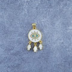 Evil Eye Hamsa Gold White Zircon Enamel Copper Charm For Women