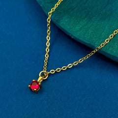 Copper Ruby Simulant Maroon Gold Solitaire Diamond Necklace Pendant Chain For Women Girls