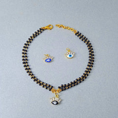 Evil Eye White Baguette Crystal Enamel Gold Bracelet Hand Mangalsutra For Women