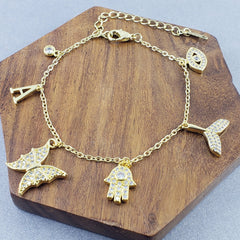 Customized Gold Hanging Alphabet Initial Letter Charms Bracelet