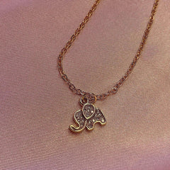 Elephant Copper Cubic Zirconia Gold Necklace Pendant Chain Women