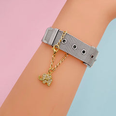 Copper Cubic Zirconia Minimalistic Elephant Watch charm For Women Gold