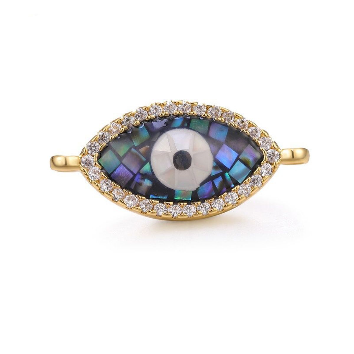 Evil Eye Oval Abalone Gold Zircon Copper Charm For Women