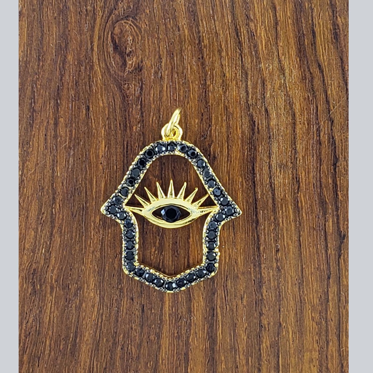 Hamsa Hand Black Gold Evil Eye Crystal Pendant For Women