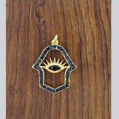 Hamsa Hand Black Gold Evil Eye Crystal Pendant For Women