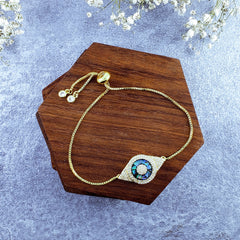Evil Eye Oval Blue Cubic Zirconia Slider Adjustable Bracelet For Men