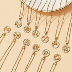 Copper Cubic Zirconia Gold Star Sign Sagitarius Necklace Pendant Chain For Women Girls