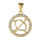 Copper Circle Star Sing Zodiac Cubic Zirconia Pendant Charm For Women Gold