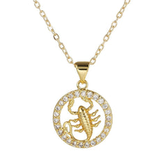 Copper Cubic Zirconia Gold Star Sign Sagitarius Necklace Pendant Chain For Women Girls