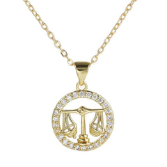 Copper Cubic Zirconia Gold Star Sign Sagitarius Necklace Pendant Chain For Women Girls