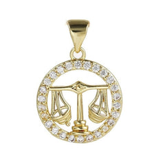 Copper Circle Star Sing Zodiac Cubic Zirconia Pendant Charm For Women Gold