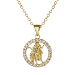 Copper Cubic Zirconia Gold Star Sign Sagitarius Necklace Pendant Chain For Women Girls