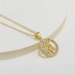 Copper Cubic Zirconia Gold Star Sign Sagitarius Necklace Pendant Chain For Women Girls