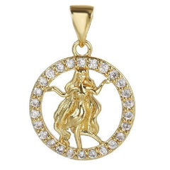Copper Circle Star Sing Zodiac Cubic Zirconia Pendant Charm For Women Gold