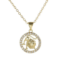 Copper Cubic Zirconia Gold Star Sign Sagitarius Necklace Pendant Chain For Women Girls