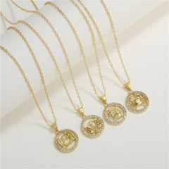 Copper Cubic Zirconia Gold Star Sign Sagitarius Necklace Pendant Chain For Women Girls