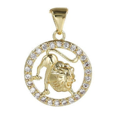 Copper Circle Star Sing Zodiac Cubic Zirconia Pendant Charm For Women Gold