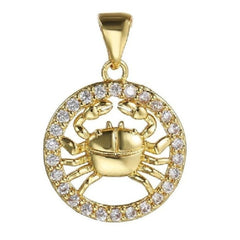 Copper Circle Star Sing Zodiac Cubic Zirconia Pendant Charm For Women Gold