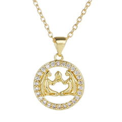 Copper Cubic Zirconia Gold Star Sign Sagitarius Necklace Pendant Chain For Women Girls
