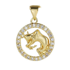 Copper Circle Star Sing Zodiac Cubic Zirconia Pendant Charm For Women Gold