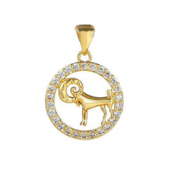 Copper Circle Star Sing Zodiac Cubic Zirconia Pendant Charm For Women Gold