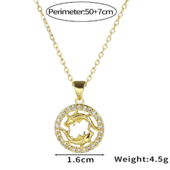 Copper Cubic Zirconia Gold Star Sign Sagitarius Necklace Pendant Chain For Women Girls