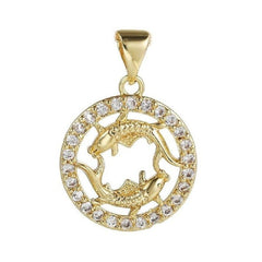 Copper Circle Star Sing Zodiac Cubic Zirconia Pendant Charm For Women Gold