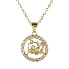 Copper Cubic Zirconia Gold Star Sign Sagitarius Necklace Pendant Chain For Women Girls
