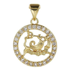 Copper Circle Star Sing Zodiac Cubic Zirconia Pendant Charm For Women Gold