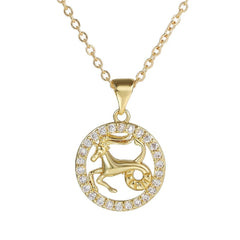 Copper Cubic Zirconia Gold Star Sign Sagitarius Necklace Pendant Chain For Women Girls