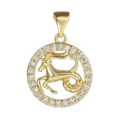 Copper Circle Star Sing Zodiac Cubic Zirconia Pendant Charm For Women Gold