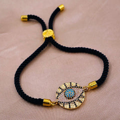 Medallion Evil Eye Copper Gold Black CZ Thread Bracelet