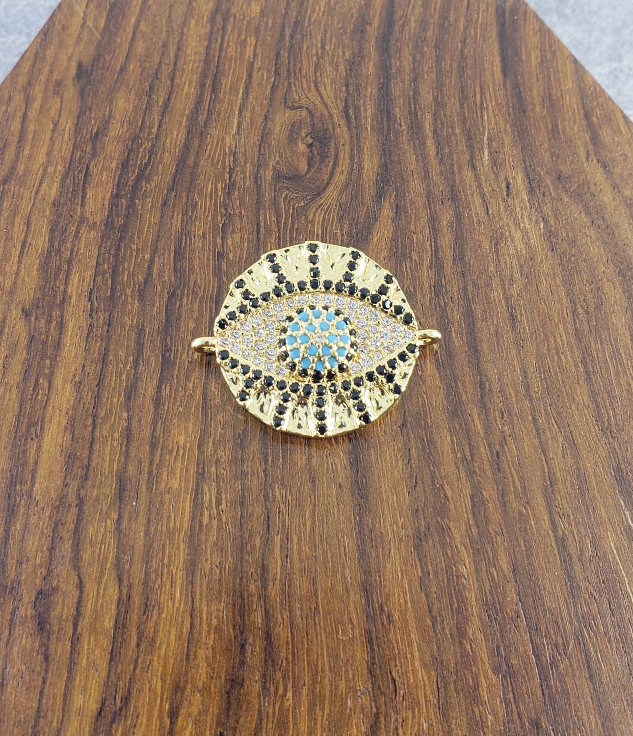 Round Evil Eye Gold Black Zircon Copper Charm For Women