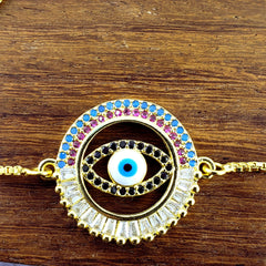 Evil Eye Round Cubic Zirconia Slider Adjustable Bracelet For Men