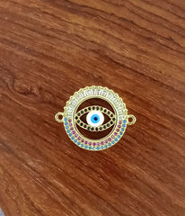 Round Evil Eye Gold Zircon Copper Charm For Women
