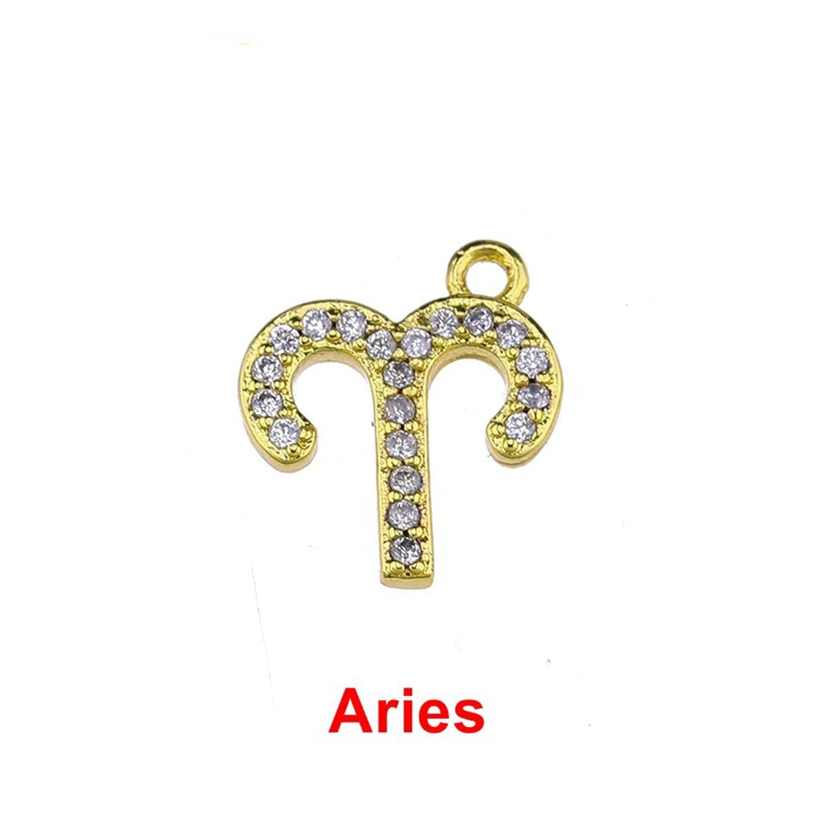 Tiny Zodiac Aries Gold Cubic Zirconia Copper Charm For Women
