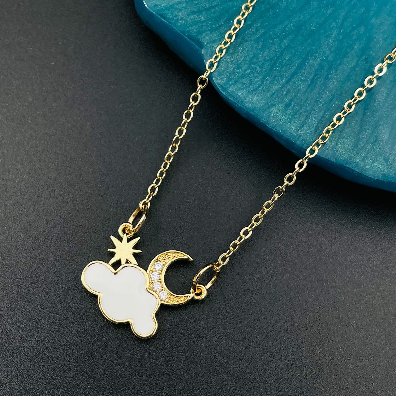 Brass With CZ Crystals White Gold Cloud Pendant Girls