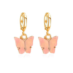 Copper Butterfly Gold Pink Peach Hoop Drop Earring Pair For Women