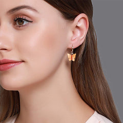 Copper Butterfly Gold Pink Peach Hoop Drop Earring Pair For Women
