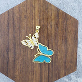 Dual Butterfly Gold Green Zircon Copper Charm For Women