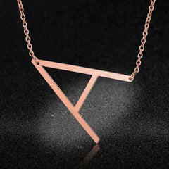 Sideways Alphabet Initial Large Letter Rose Gold Stainless Steel Pendant Necklace Women
