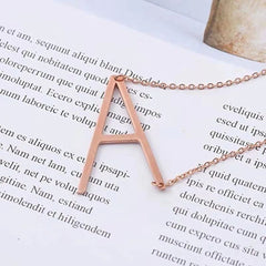 Sideways Alphabet Initial Large Letter Rose Gold Stainless Steel Pendant Necklace Women